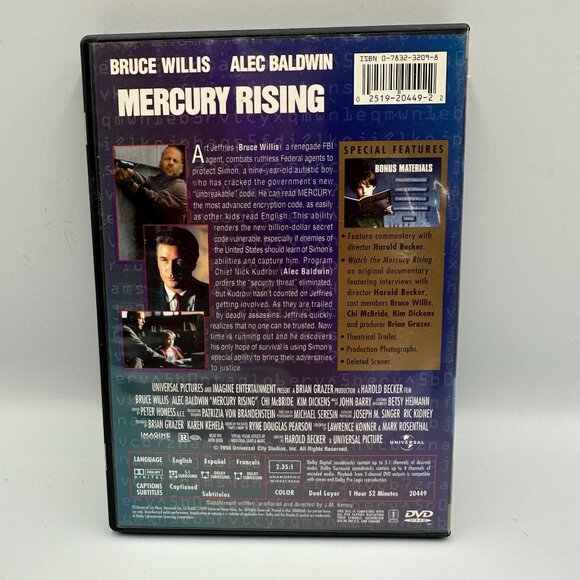 Mercury Rising DVD 1998 Bruce Willis Alec Baldwin Drama Action Collectors - Picture 2 of 3